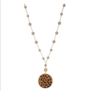 Avant Long faux leopard disc pendant necklace